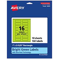 Avery Printable Rectangle Labels, Sure Feed Technology, 1" x 2-5/8", Bright Green Labels, Print-to-The-Edge, Laser/Inkjet Printable, 160 Total, Great for Mailing and Cosmetics 160 labels