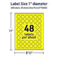 Avery Printable Round Labels, Sure Feed Technology, 1" Diameter, Neon Yellow, Print-to-the-Edge, Laser/Inkjet