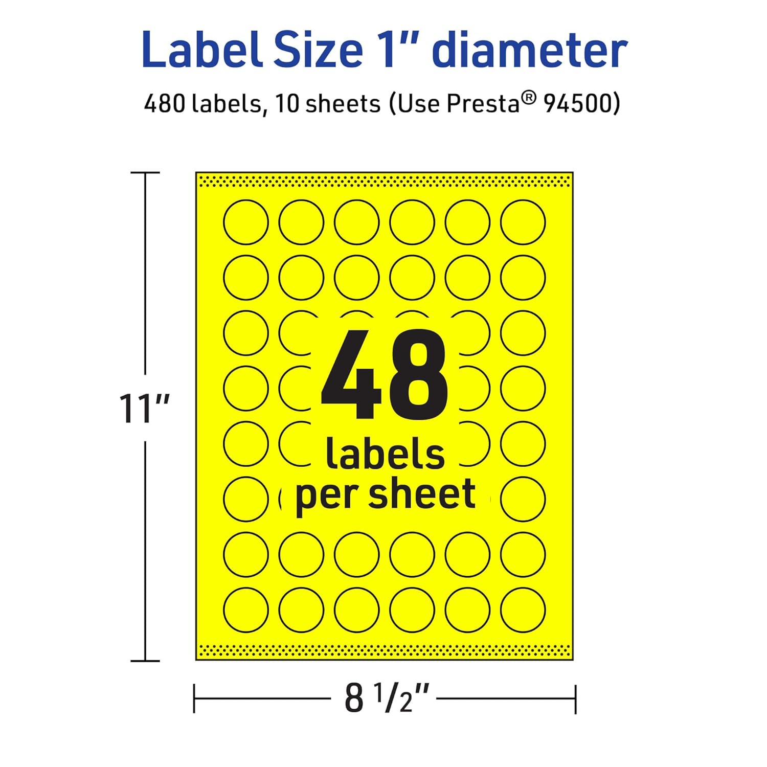 Avery Printable Round Labels, Sure Feed Technology, 1" Diameter, Neon Yellow, Print-to-the-Edge, Laser/Inkjet