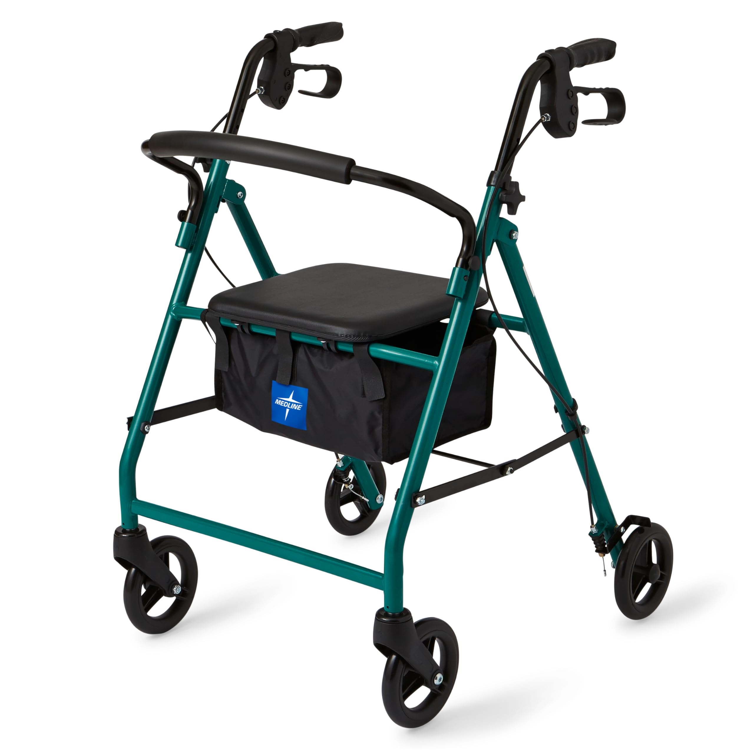 Medline Aluminum Rollator Walker with Seat, Green, 250 Lb. Weight Capacity, Lightweight, 6" Wheels, Foldable