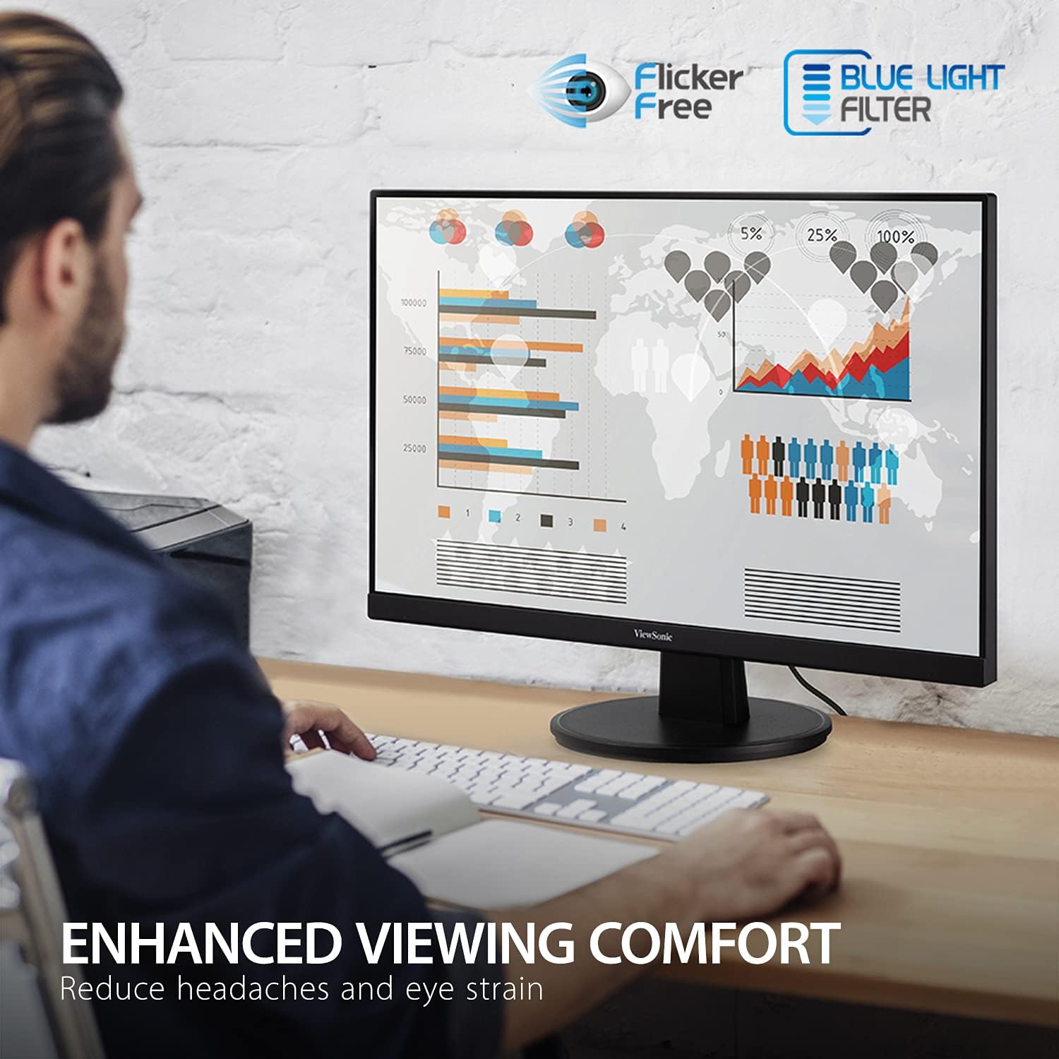 ViewSonic VA2247-MH / VA2447-MH Full HD 1080p Monitor with 100Hz, FreeSync, Eye Care