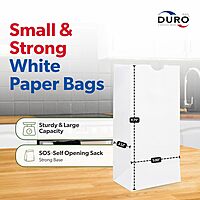 Duro 4# White Paper Bags 500-Count, White Paper Lunch Bags for Popcorn, Candy, Snacks & Treats, Bulk Disposable Lunch Sacks - 5.00 x3.12 x 9.75 Inches