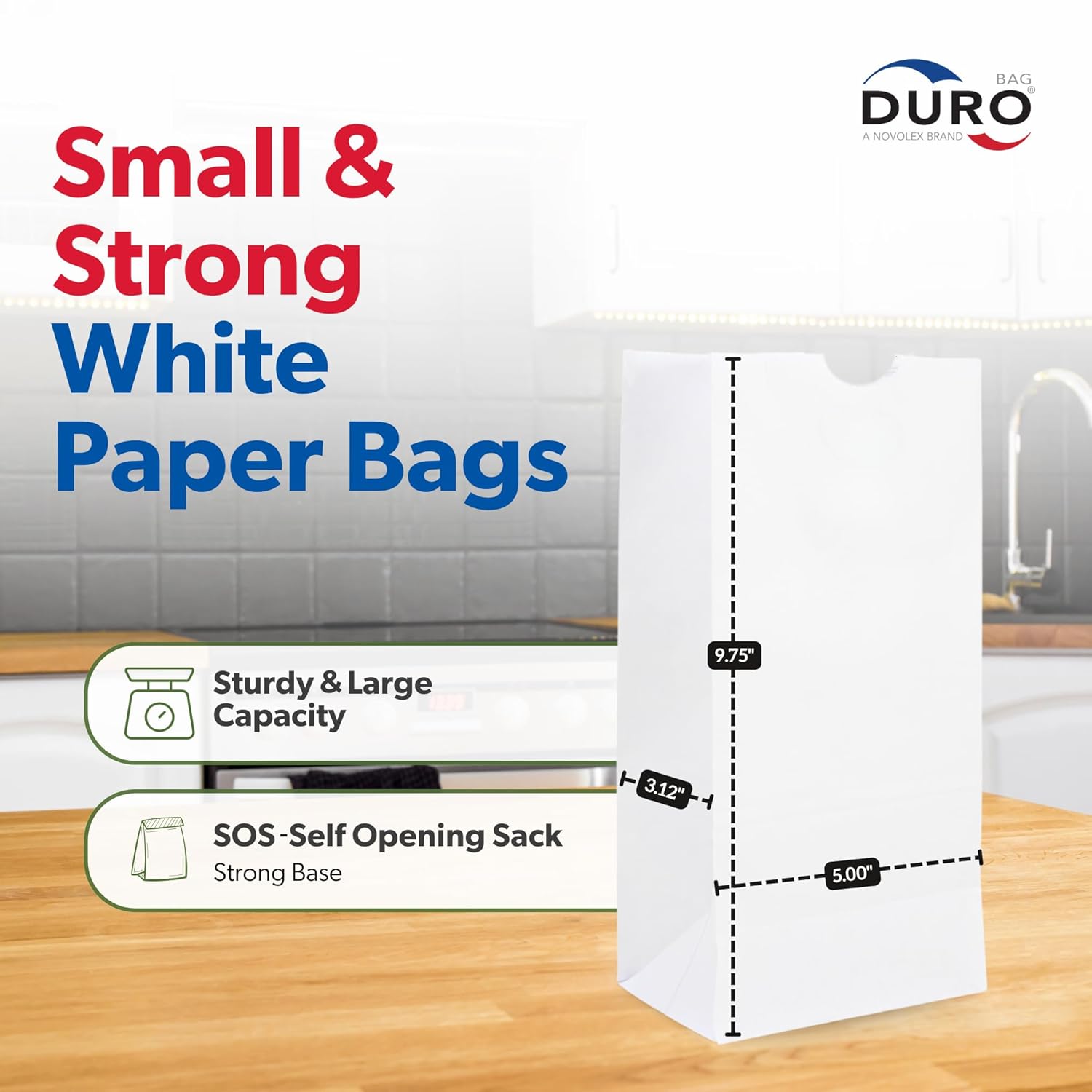 Duro 4# White Paper Bags 500-Count, White Paper Lunch Bags for Popcorn, Candy, Snacks & Treats