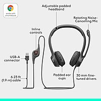 Logitech H390 Gaming Headphones, Wired Headphones with Mic, USB Headset with Microphone for PC, Noise Cancelling Microphone for Video Meetings, Music, Gaming - Black Black 1 Pack