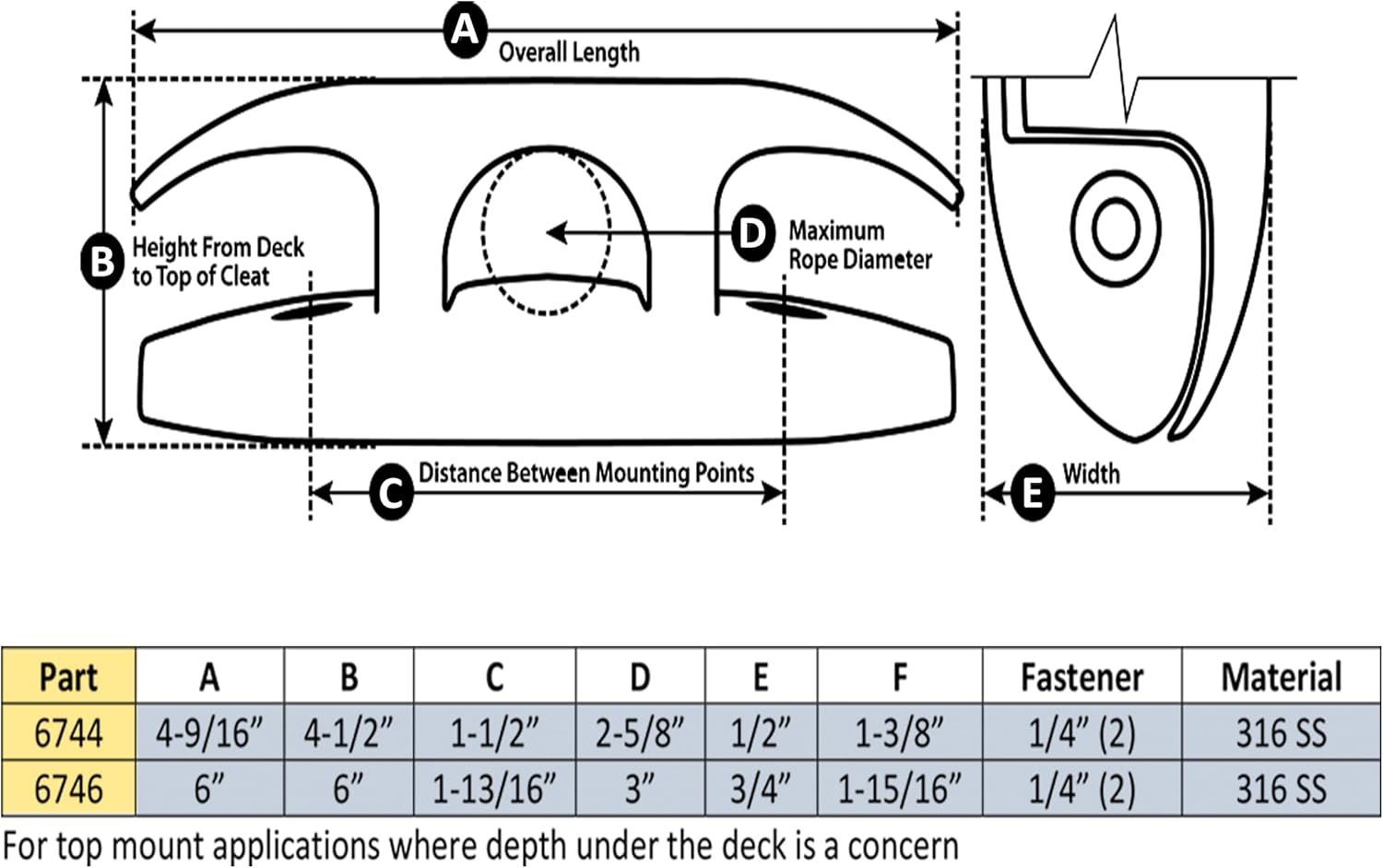 Whitecap Industries Hardware 6744 Stainless Steel Folding Cleat, 4-9/16"