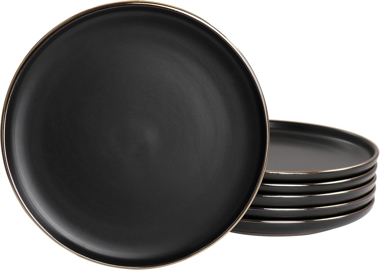 ELAMA 6-Piece Matte Stoneware Salad Plate Set with Gold Rim