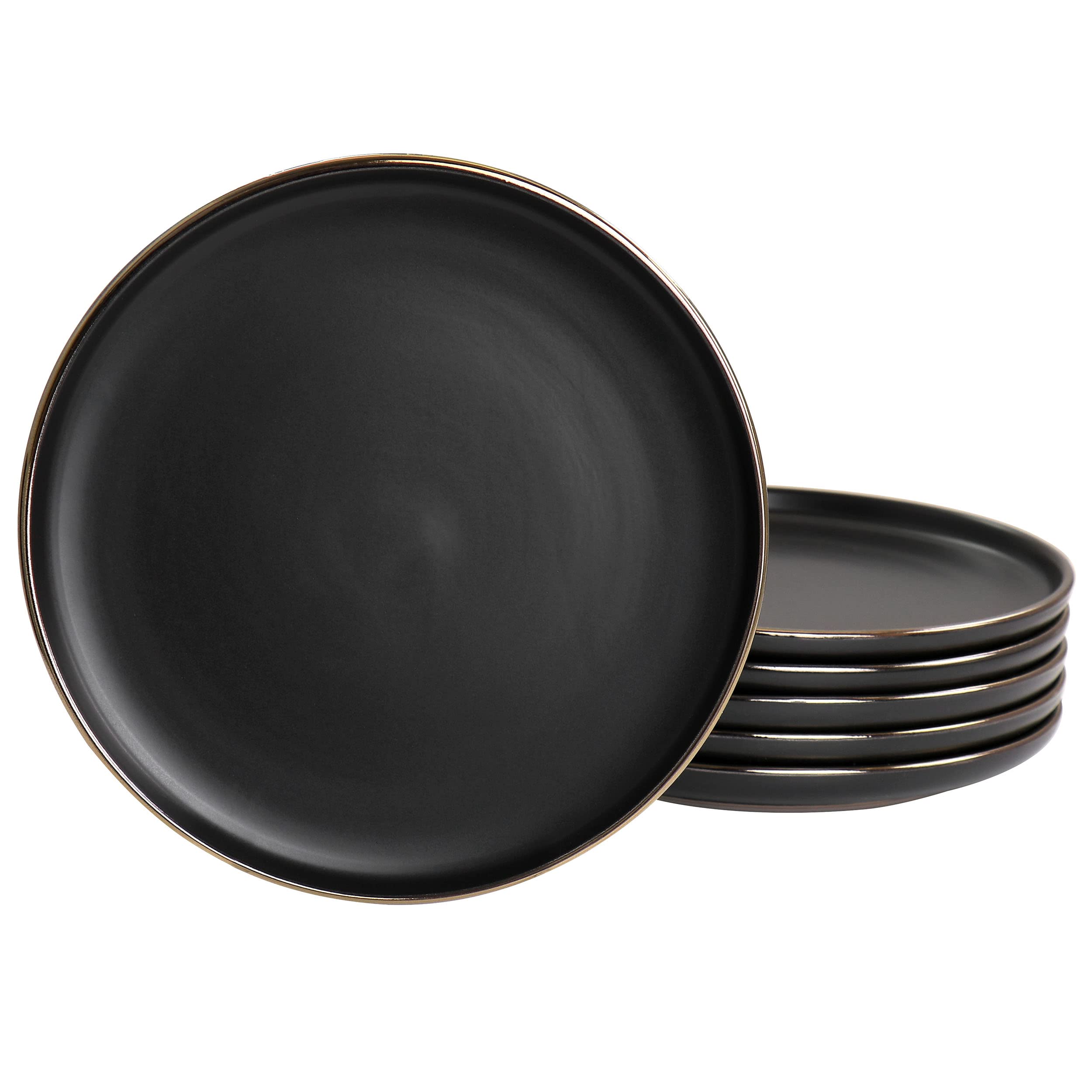 ELAMA 6-Piece Matte Stoneware Salad Plate Set with Gold Rim