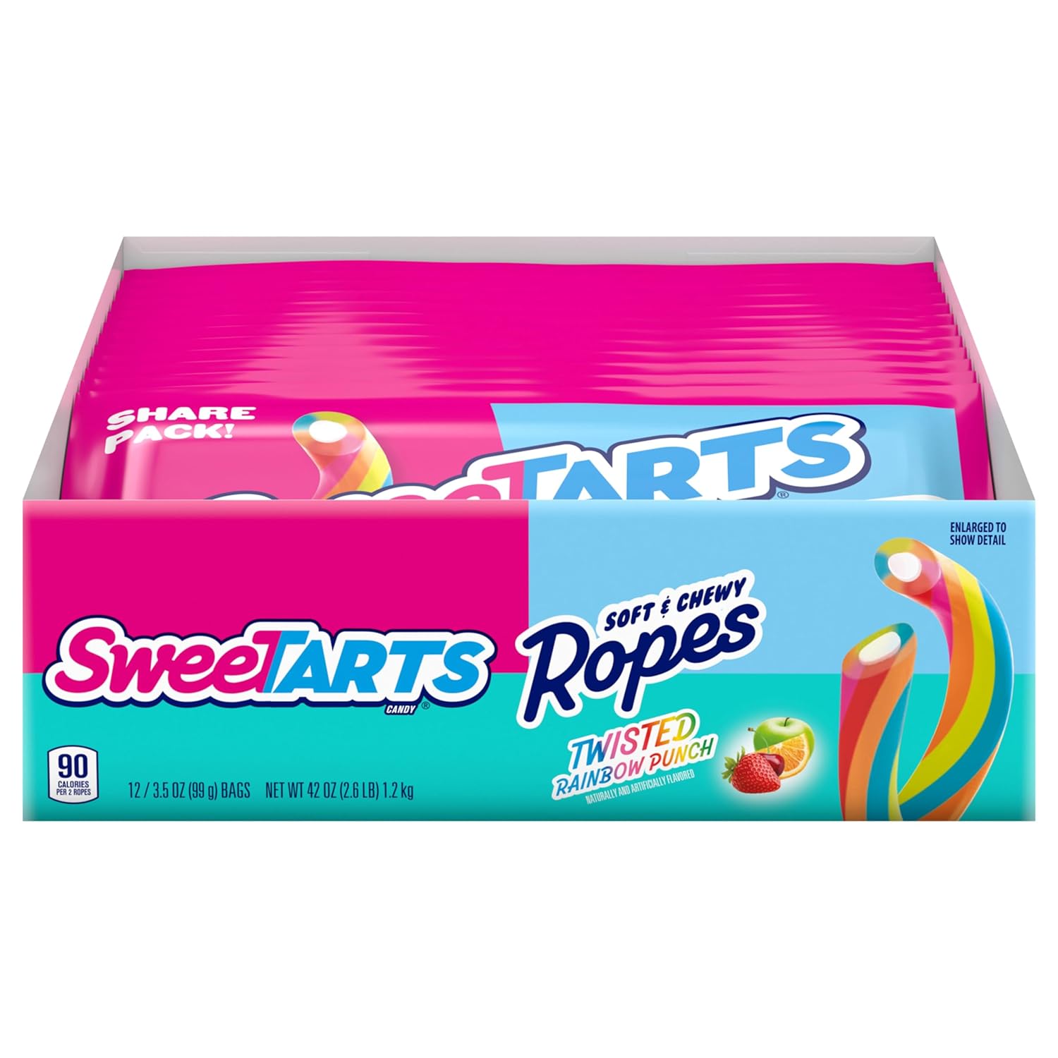 SweeTARTS Ropes, Candy, Twisted Rainbow Punch, Soft and Chewy, 3.5 oz, 12 count Twisted Rainbow Pack of 12