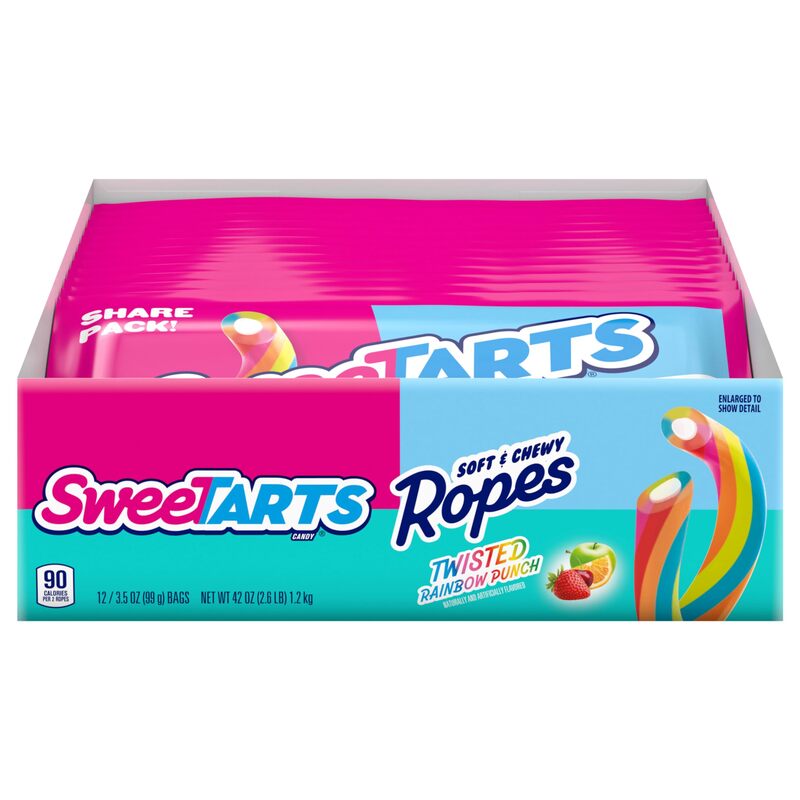 SweeTARTS Ropes, Candy, Twisted Rainbow Punch, Soft and Chewy, 3.5 oz, 12 count Twisted Rainbow Pack of 12