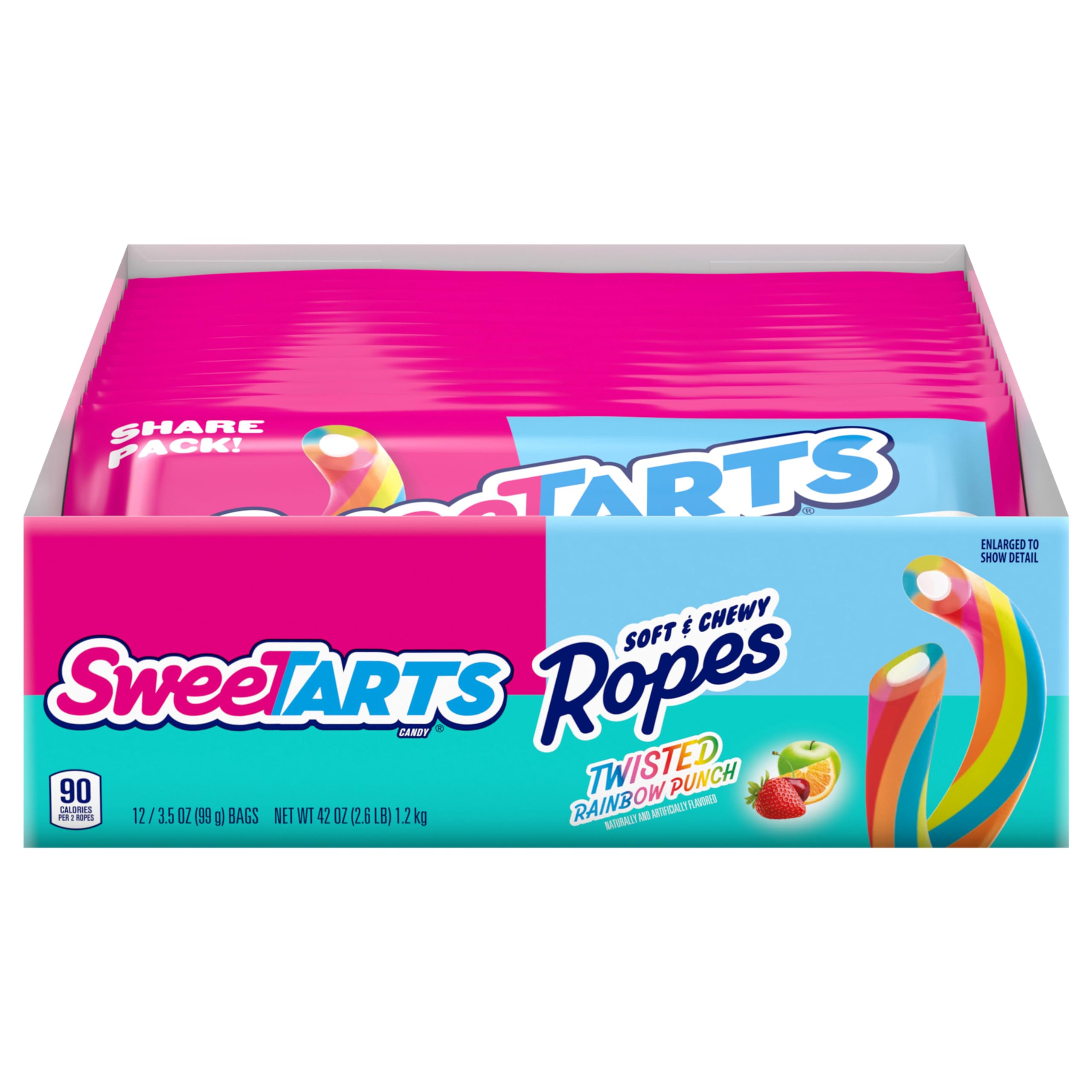 SweeTARTS Ropes, Candy, Twisted Rainbow Punch, Soft and Chewy, 3.5 oz, 12 count Twisted Rainbow Pack of 12