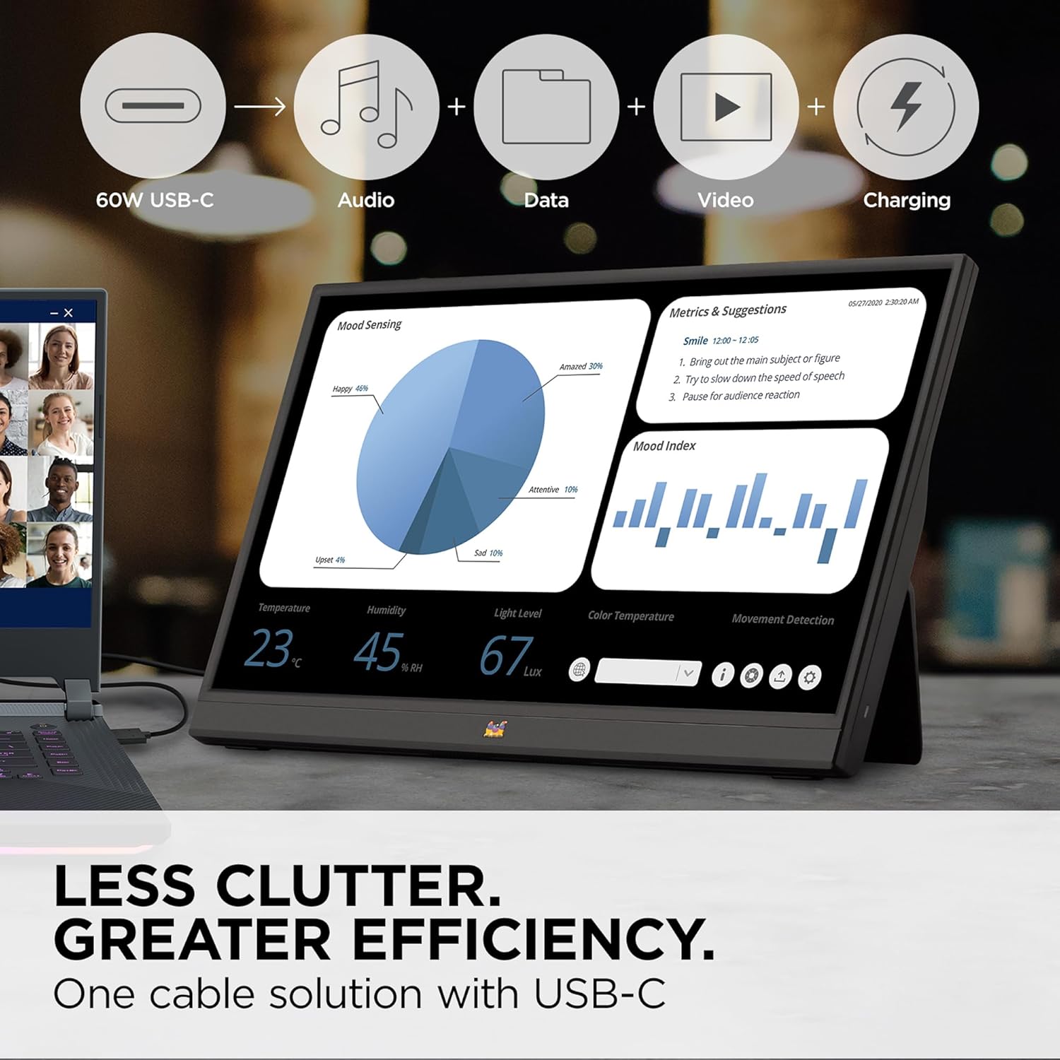 VIEWSONIC Portable 1080p IPS Monitor with 60W USB-C and Mini HDMI