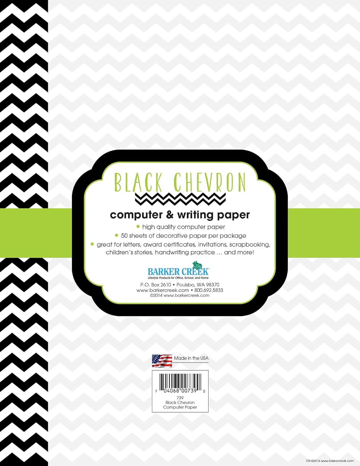 Barker Creek Designer Computer Paper, Black Chevron, 8.5” x 11”, Decorative Printer Paper, Stationery, 50 Sheets per Pkg