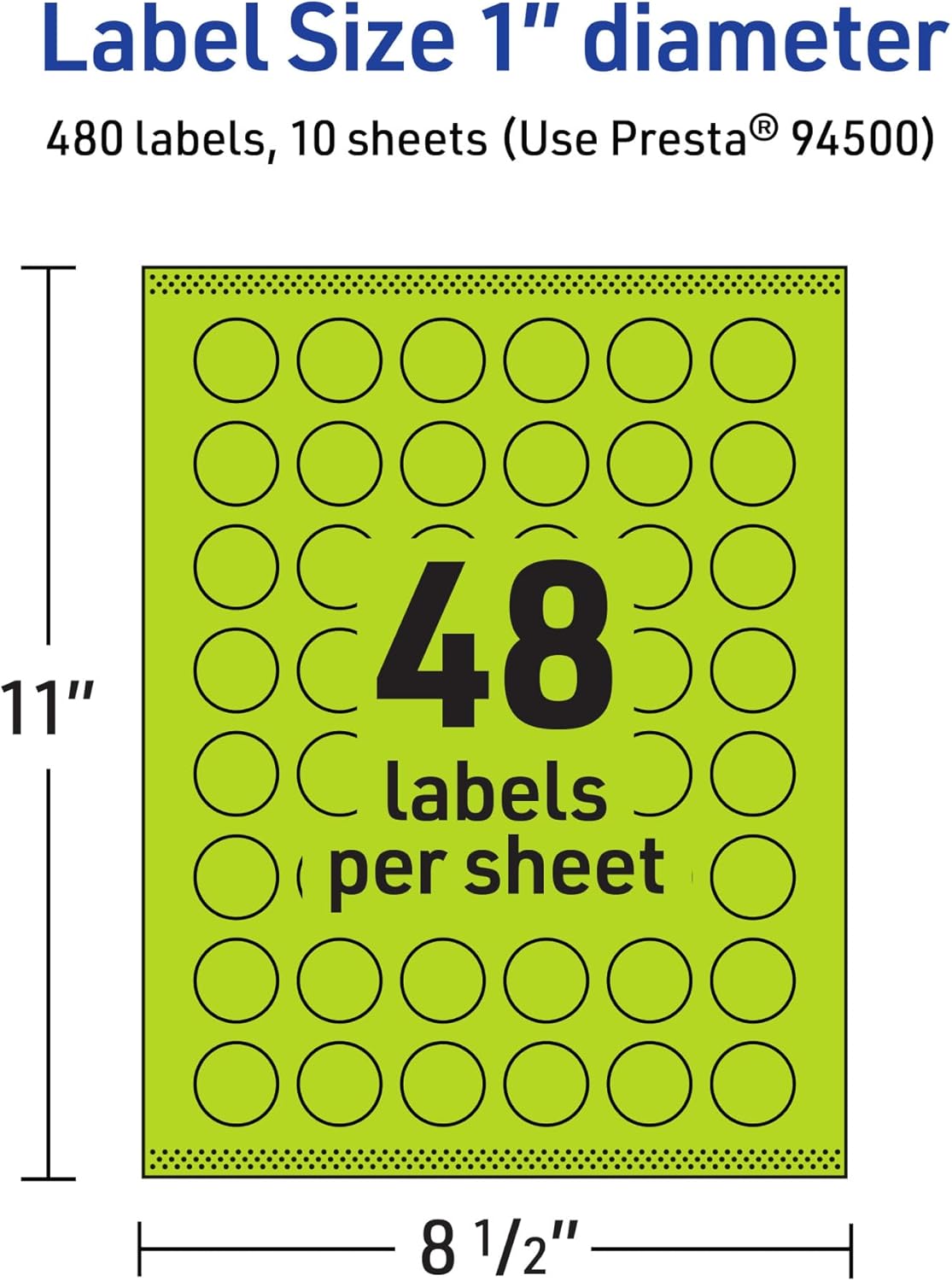 Avery Printable Round Labels, Sure Feed Technology, 1" Diameter, Bright Green Labels, Print-to-The-Edge, Laser/Inkjet