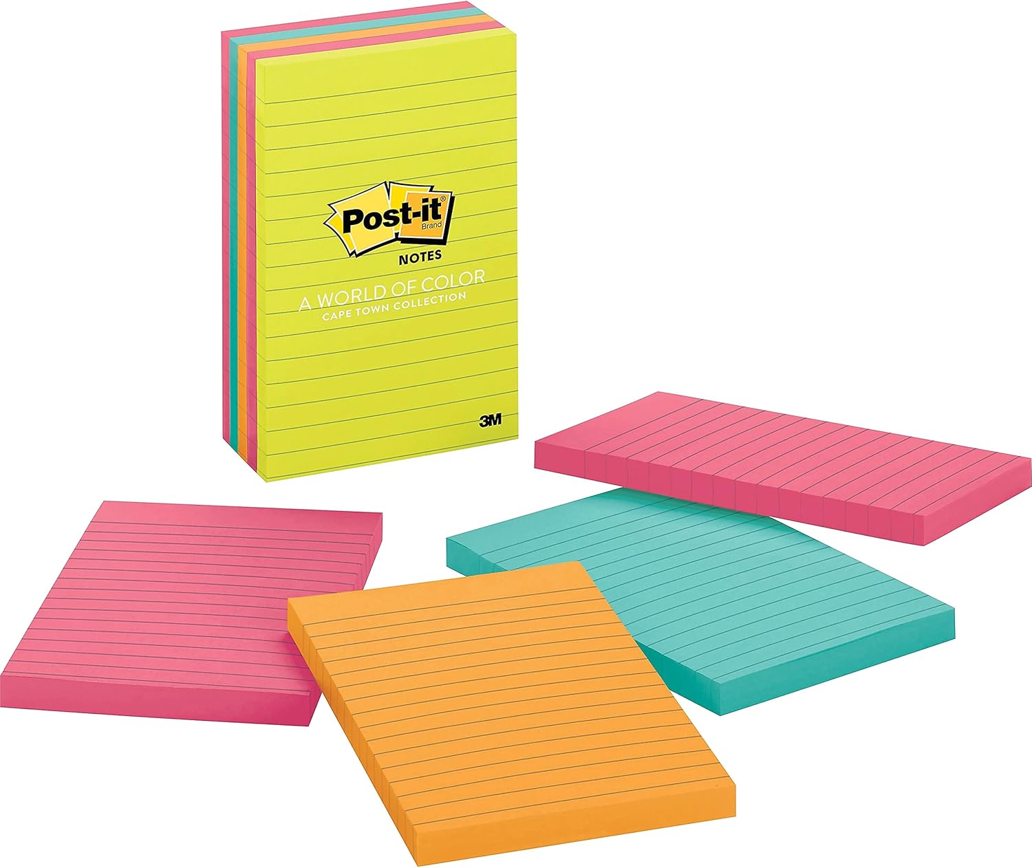 Post-it® Notes Original Notepads, 4 x 6 in, 5-Pack (100 Sheets Each) - Cape Town Collection