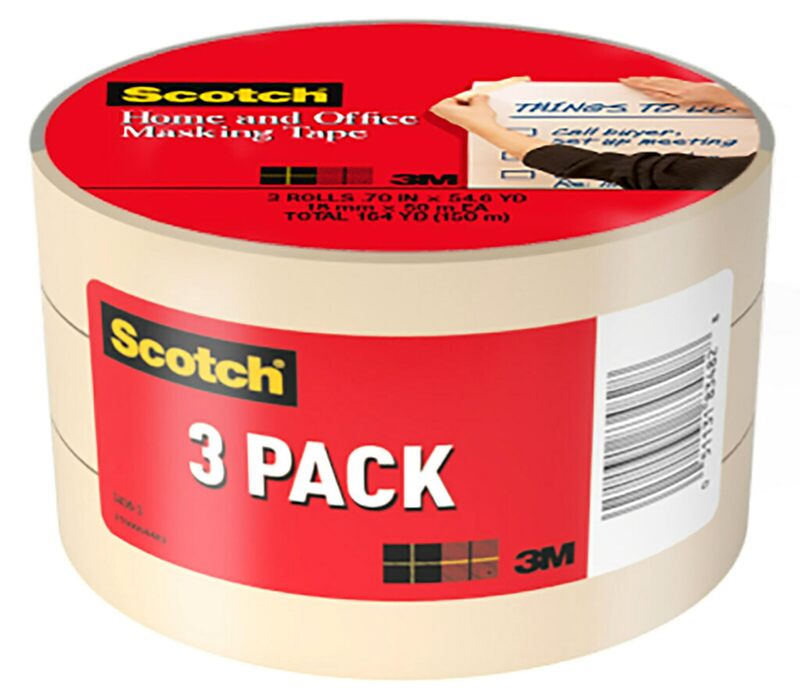 Scotch Masking Tape, 3 Rolls, 0.70 in x 54.6 yd, Great for Everyday Use, Strong Adhesive