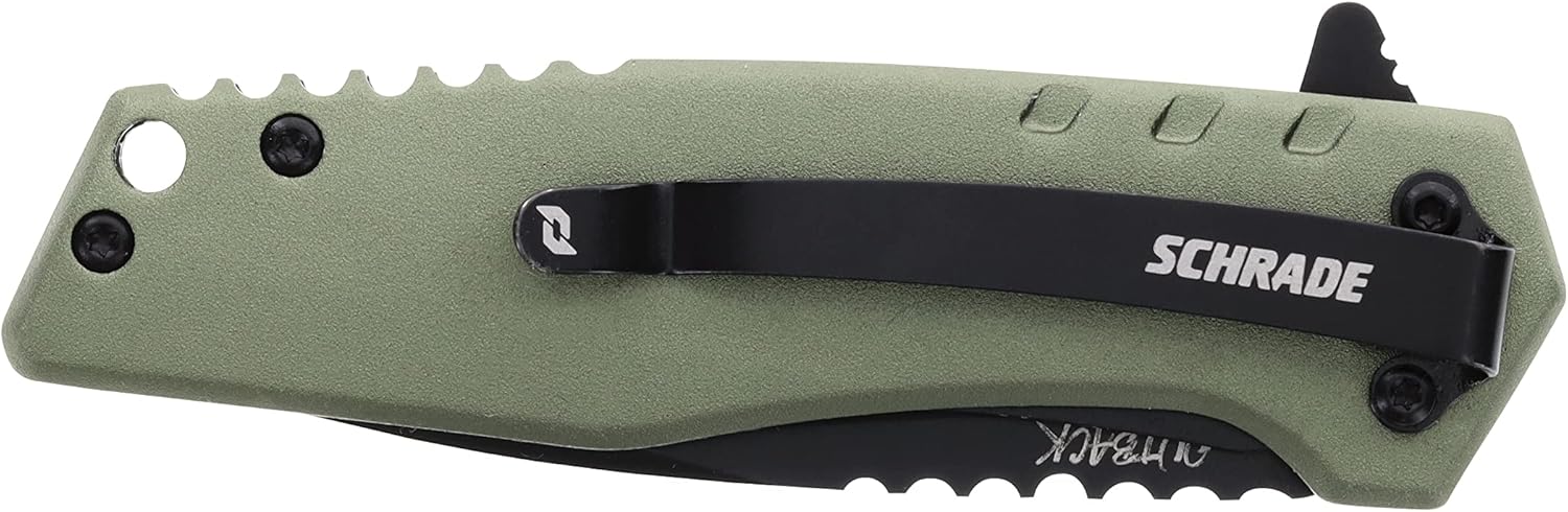 Schrade Delta Class Outback Folder 6.5in with 2.75in AUS-10 Steel Blade and Aluminum Handle for EDC,Green, Black