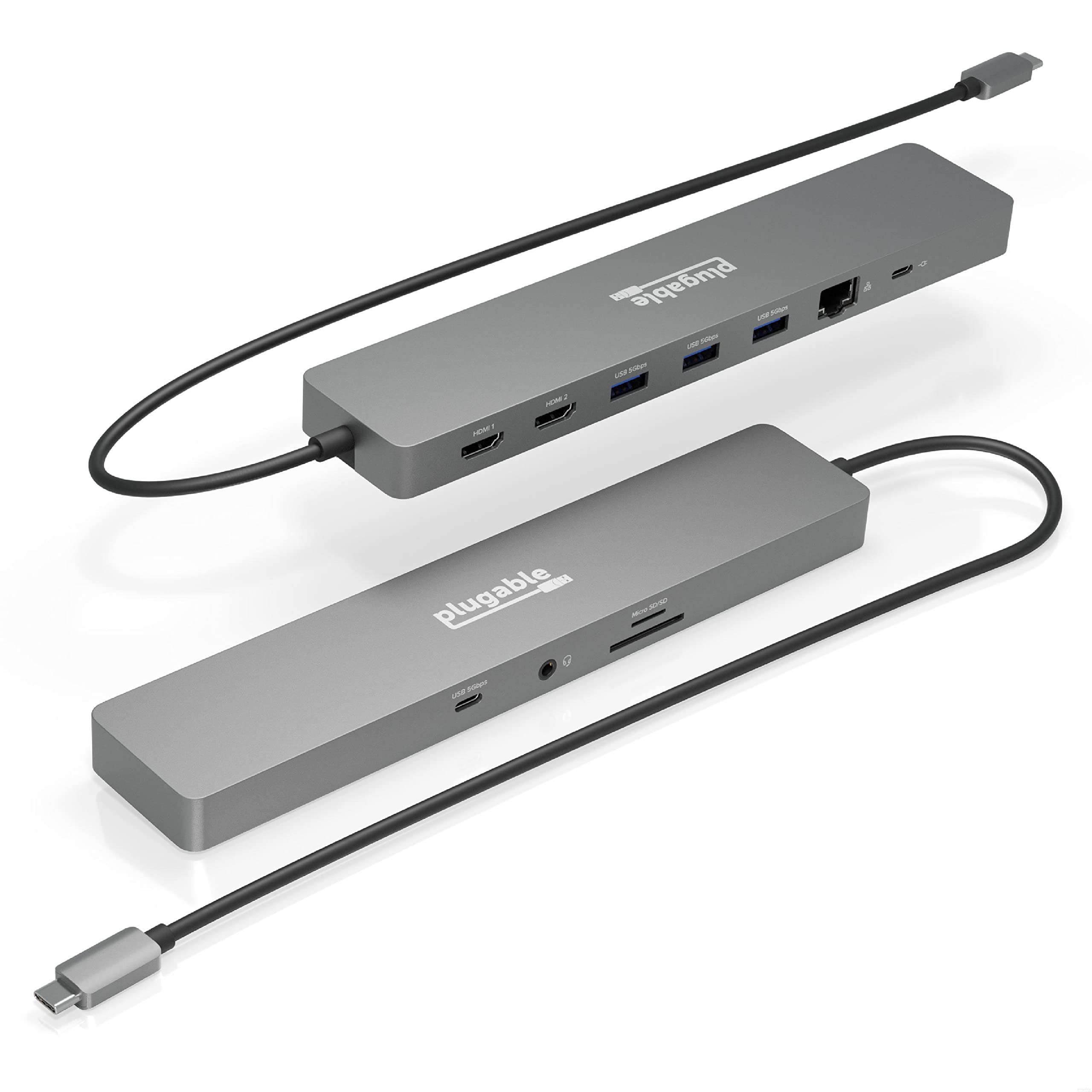 Plugable 11-in-1 USB-C Hub, 100W USB-C Pass-Through, Laptop Docking Station Dual Monitor, 4K 60Hz HDMI