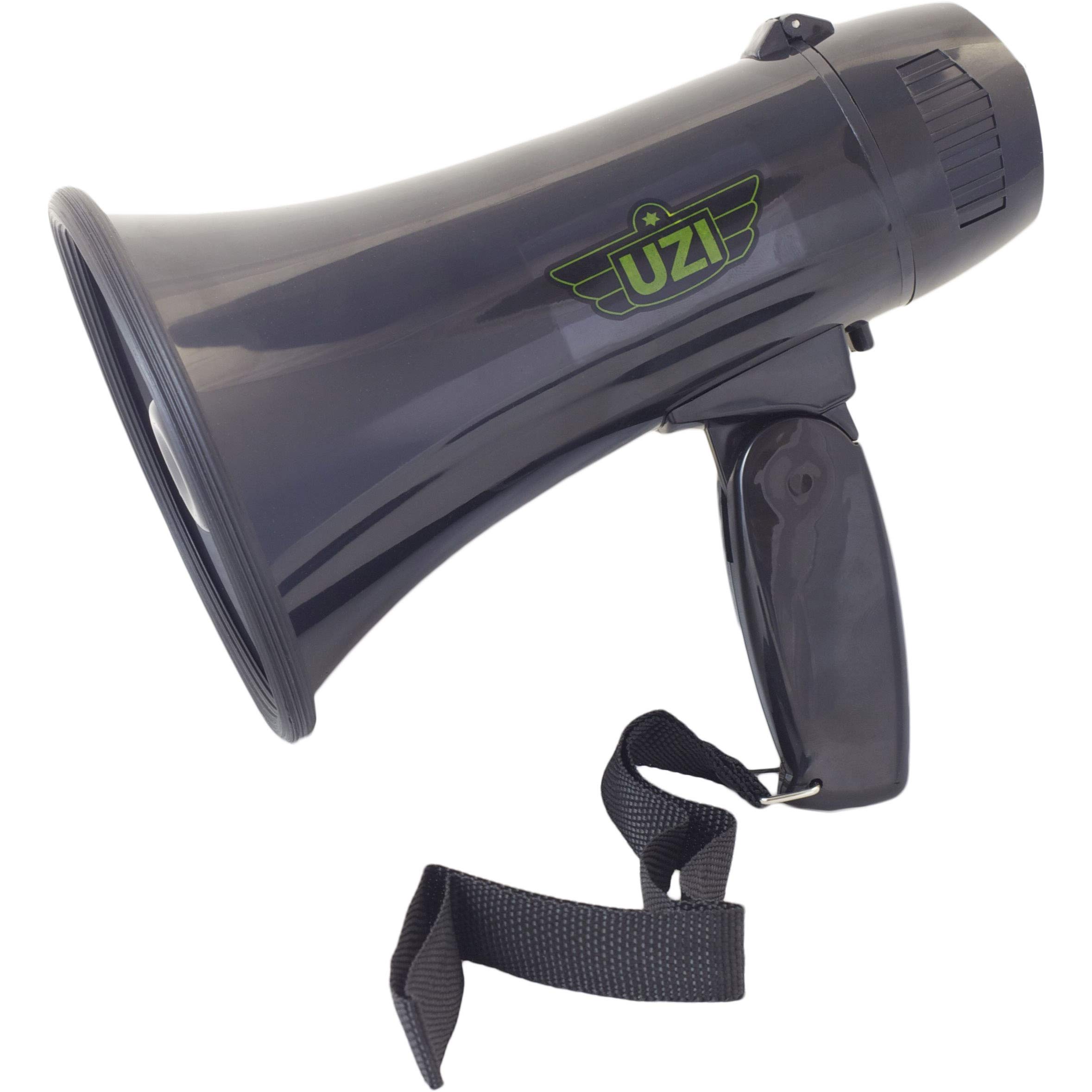 Uzi UZI-MP-204R 15-Watt Megaphone with Siren, Adjustable Volume and Recording Playback, Black