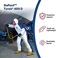 DuPont Tyvek 400D Protective Coverall with ProShield 10 Back, Zipper Front and Elastic Cuffs, White/Blue, 3X-Large, 25-Pack