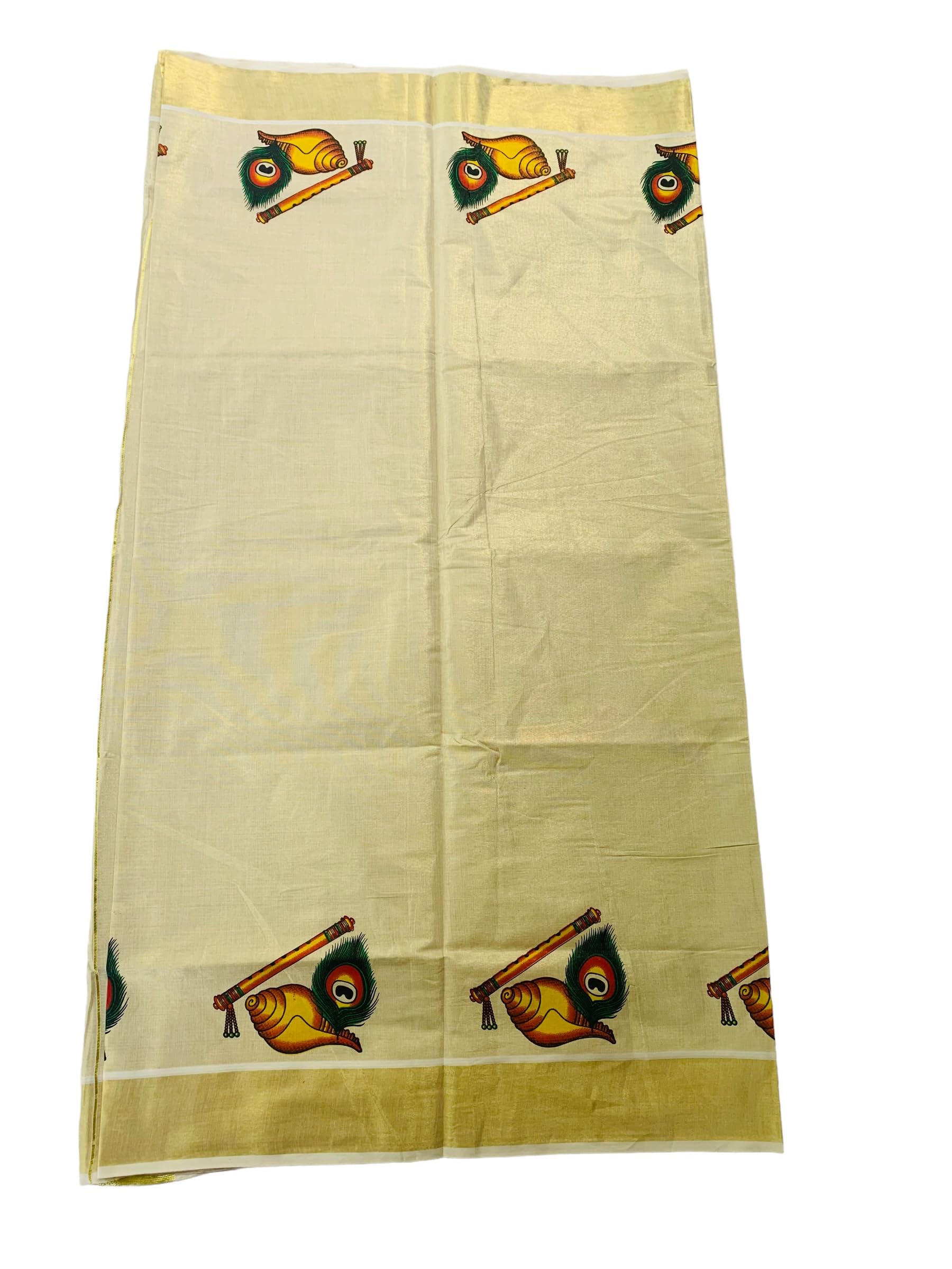 Kuthampully Kerala Kasavu Saree Tissue Mural Painted | Traditional South Indian Saree | Onam Saree | Kerala Saree - Multi Color BOM-769