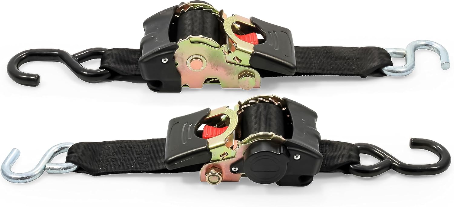 Camco Retractable Transom Tie Down Straps | Break Strength of 3,330lbs and Safe Working Load of 1,100lb | 2-Pack