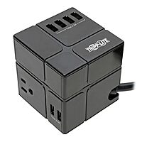 Tripp Lite 3 Outlet Surge Protector with USB, Detachable Wall Outlet Surge Protector, 6 USB Ports, 6 ft. Cord, 540 Joules, Black, TLP366CUBEUSBB