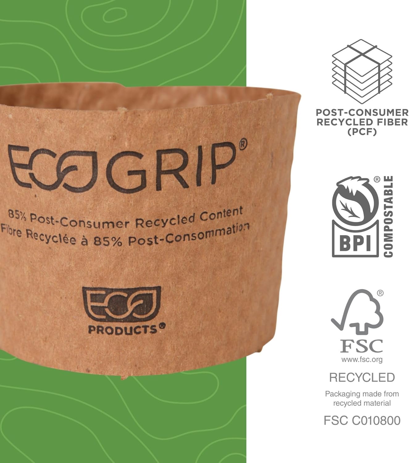 ECO PRODUCTS Recycled Coffee Cup Sleeves, Case Of 1300, Fits 10-20oz Hot Cups, Compostable