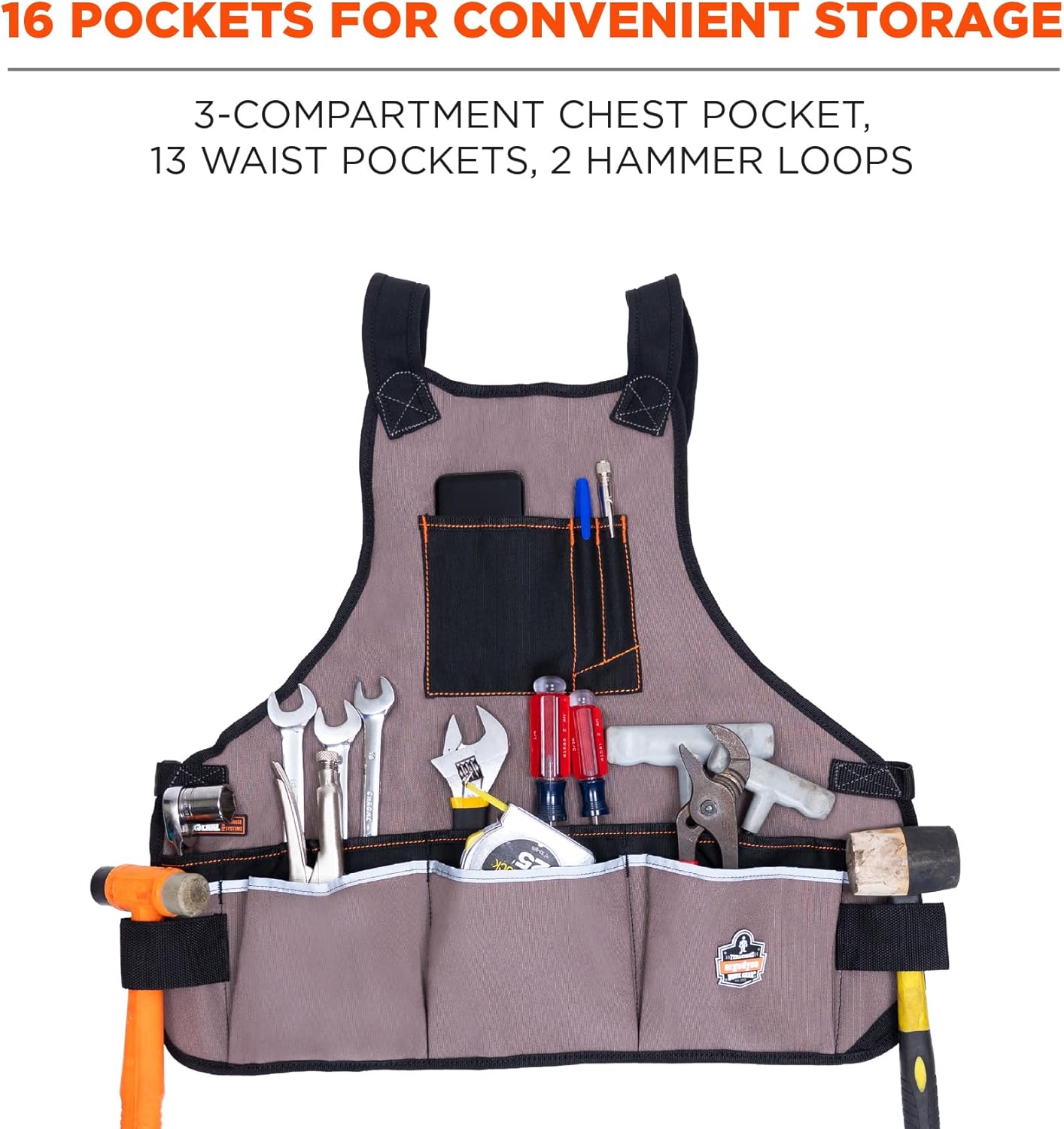 Ergodyne Arsenal 5700 Torso Length Work Tool Apron, 16-Pockets, Gray