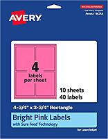 Avery Printable Rectangle Labels, Sure Feed, 4.75 x 3.75, Bright Pink, Print-to-the-Edge, Laser/Inkjet Printable