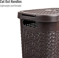 Mind Reader 40L Slim Laundry Hamper with Lid, Wicker-Style Plastic