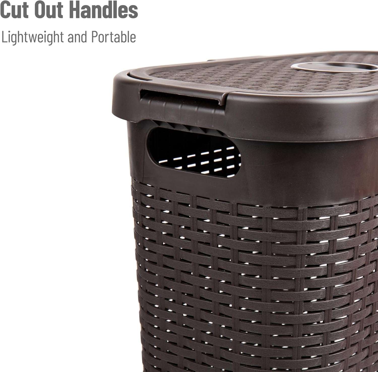 Mind Reader 40L Slim Laundry Hamper with Lid, Wicker-Style Plastic
