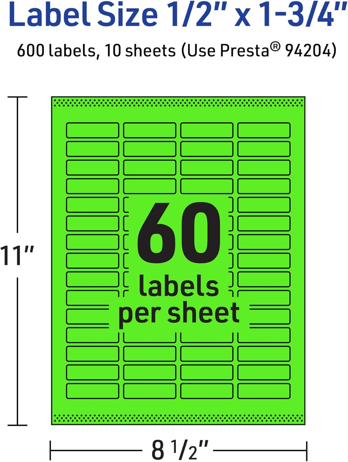 Avery Printable Rectangle Labels, Sure Feed Technology, 1/2" x 1-3/4", Neon Green, 600 labels