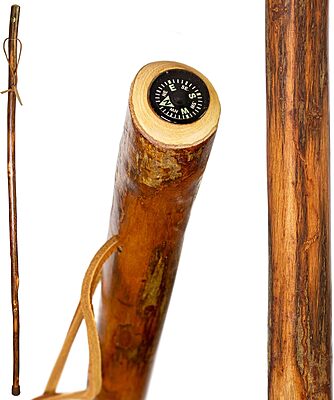 BRAZOS Free Form Rustic Wood Walking Stick, Traditional Handle, Made in USA