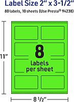 Avery Printable Rectangle Labels, Sure Feed Technology, 2" x 3-1/2", Neon Green, Print-to-The-Edge, Laser/Inkjet Printable