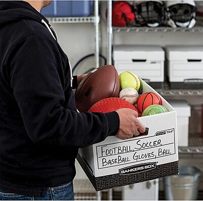 Bankers Box 12 Pack R-KIVE Heavy-Duty File Storage Boxes, FastFold, Lift-Off Lid, Letter, White/Black