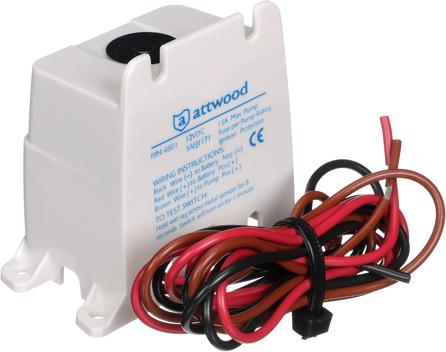 Attwood 4801-7 Automatic Bilge Switch, 12-Volt, 15 Amp Maximum Pump Amp Draw, 36-Inch Wire, S3 Series Switch