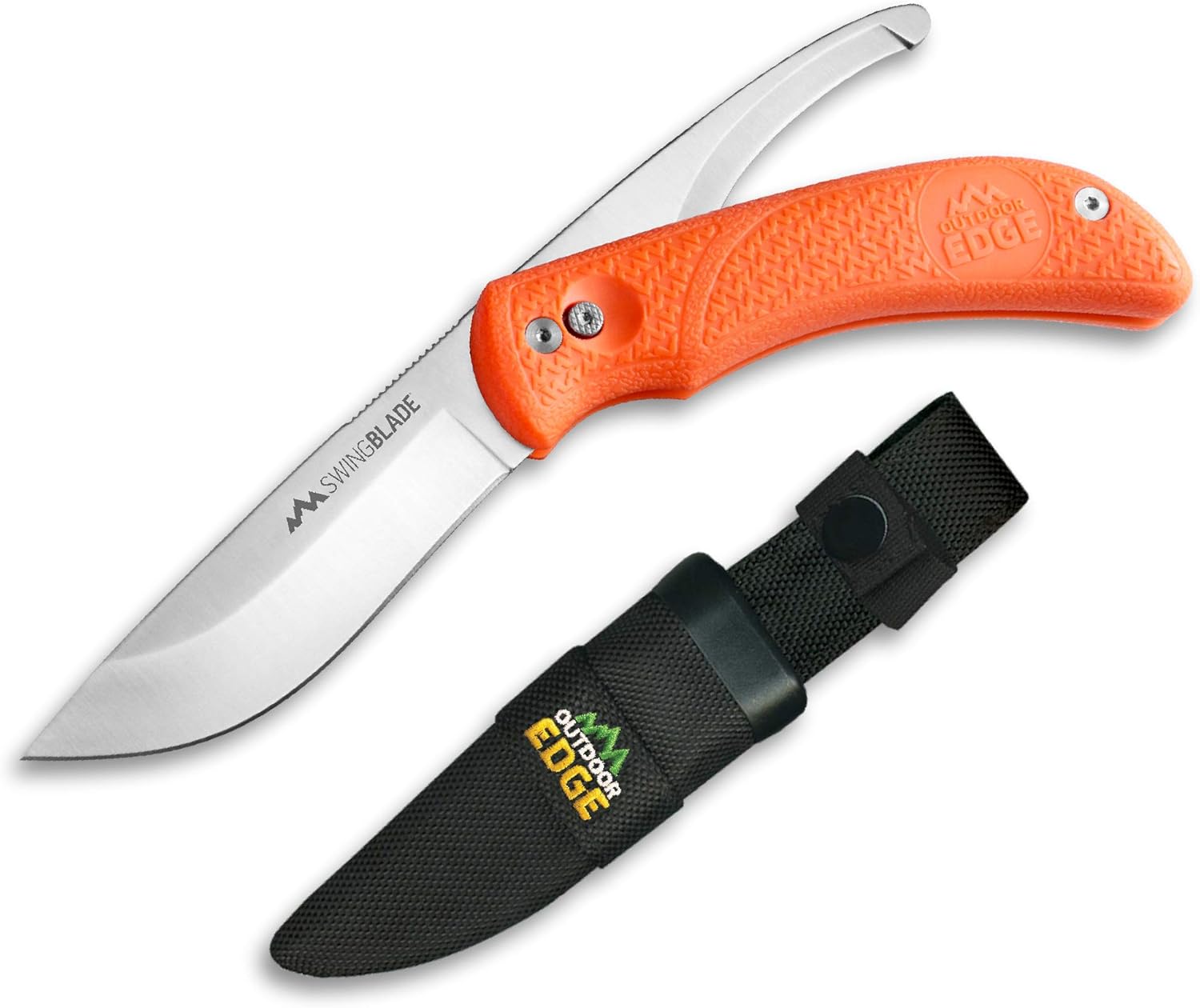 Outdoor Edge Swingblaze Double Blade Hunting Knife with Rotating Skinning & Gutting Blades, Nylon Sheath, (Blaze Orange