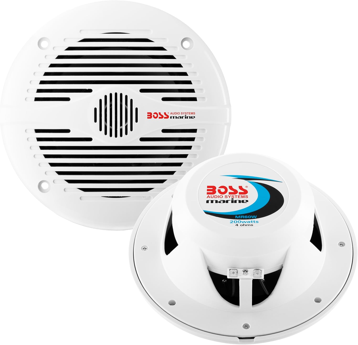 BOSS Audio Systems MR60W 6.5 inch Marine Boat Stereo Speakers - 200 Watts (pair), 2 Way, Full Range, Tweeters, Coaxial