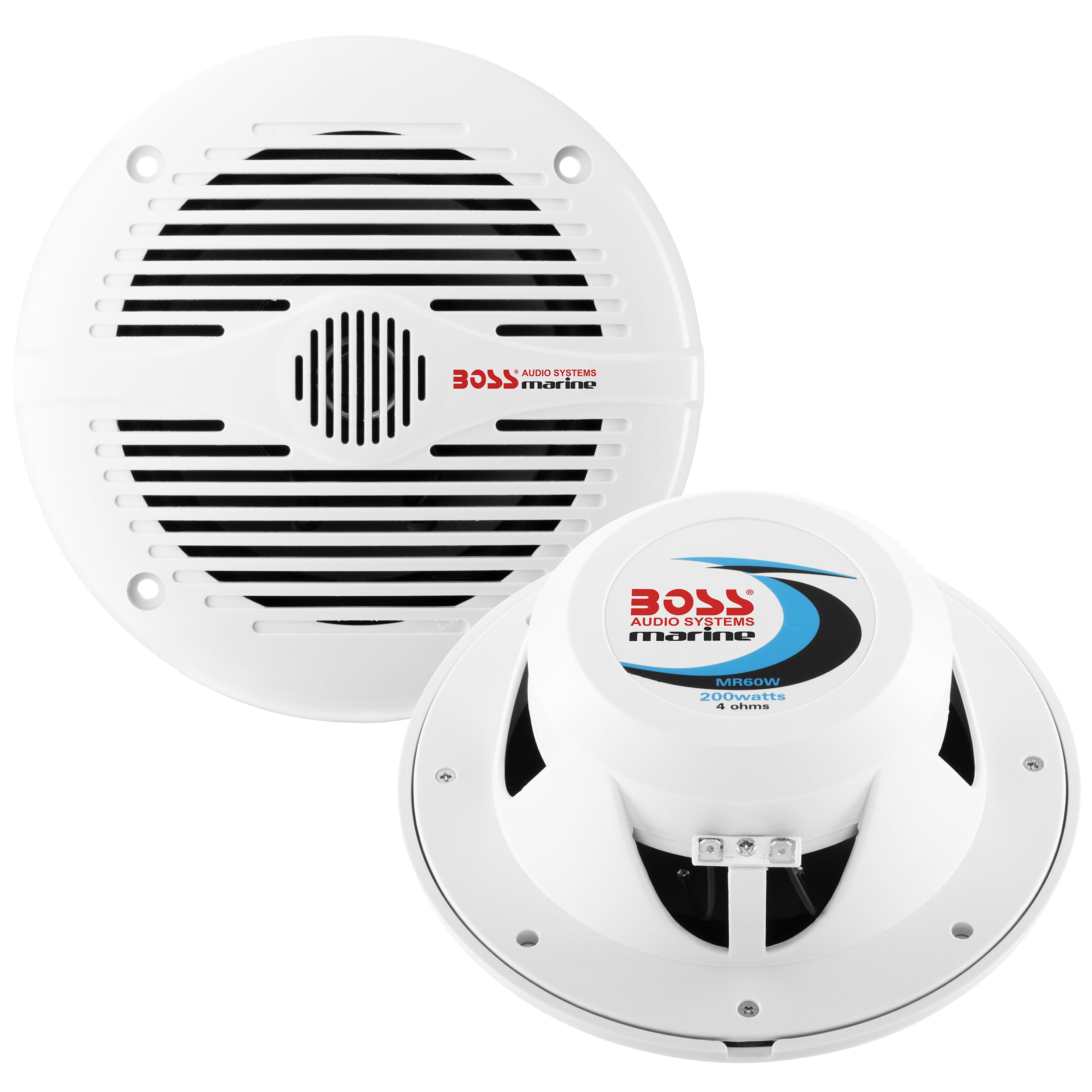 BOSS Audio Systems MR60W 6.5 inch Marine Boat Stereo Speakers - 200 Watts (pair), 2 Way, Full Range, Tweeters, Coaxial
