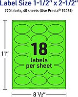 Avery Printable Oval Labels, Sure Feed Technology, 1.5" x 2.5", Neon Green