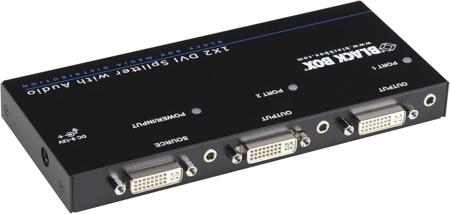 Black Box DVI-D Splitter with Audio and HDCP, 1 x 2 - Audio Line In - Audio Line Out - DVI In - DVI Out