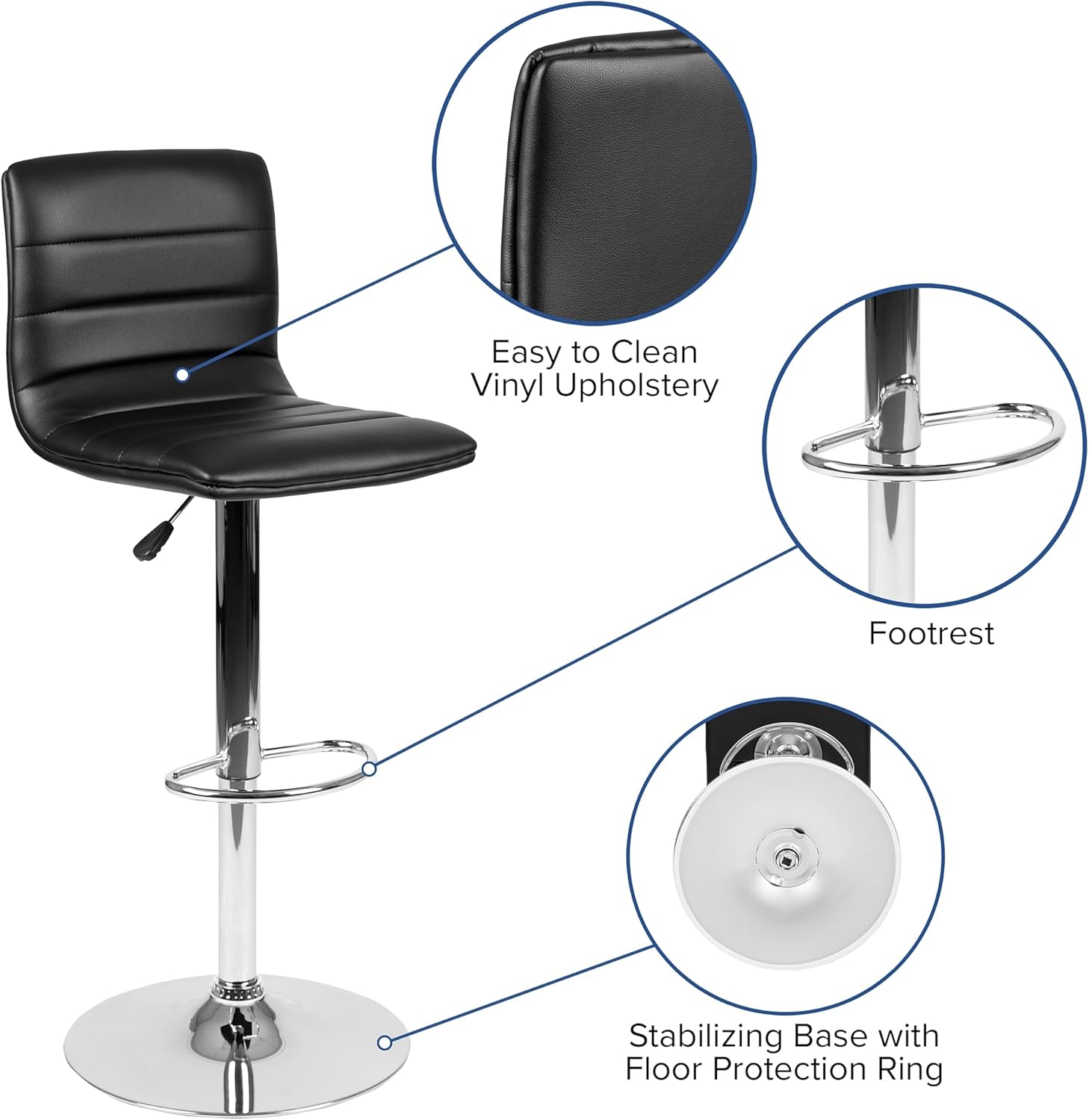 FLASH FURNITURE Vincent Adjustable Mid-Back Barstool with Vinyl Upholstery and Chrome Base