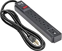 Eaton Tripp Lite Series 6-Outlet Surge Protector Power Strip, 3ft Extension Cord, 600 Joules, 15A Circuit Breaker, Black