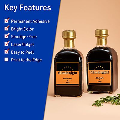 Avery Printable Square Labels, Sure Feed Technology, 2-1/2" x 2-1/2", Bright Orange Labels, Laser/Inkjet Printable, 90 Total, Great for Jars and Packaging 90 labels