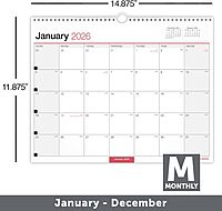 Office Depot Brand Monthly Wall Calendar, 15" x 12", White, January 2026 to December 2026, OD30242826