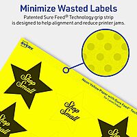 Avery Printable Star Labels, Sure Feed Technology, 2-1/4" x 2-3/8", Neon Yellow, Print-to-The-Edge, Laser/Inkjet