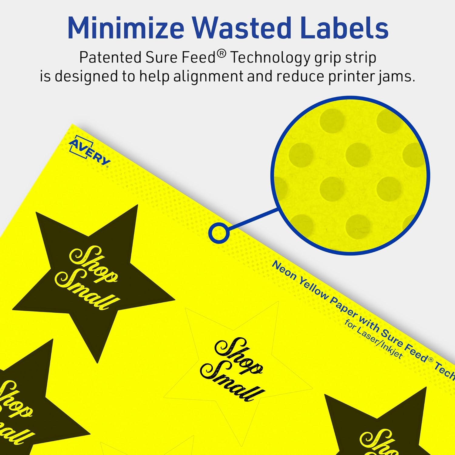 Avery Printable Star Labels, Sure Feed Technology, 2-1/4" x 2-3/8", Neon Yellow, Print-to-The-Edge, Laser/Inkjet