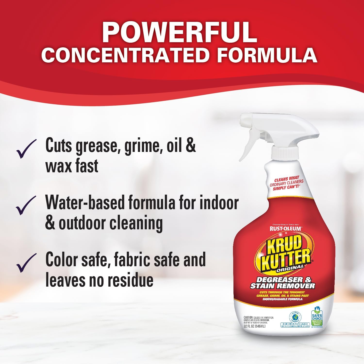 Krud Kutter KK326 Original Concentrated Cleaner/Degreaser Stain Remover Spray, 32 oz 32 Fl Oz (Pack of 1) Spray