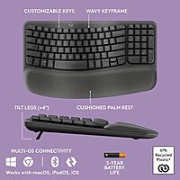 Logitech Wave Keys MK670 Wireless Ergonomic Keyboard And Signature M550 L Wireless Mouse Combo, Graphite, 920-012059