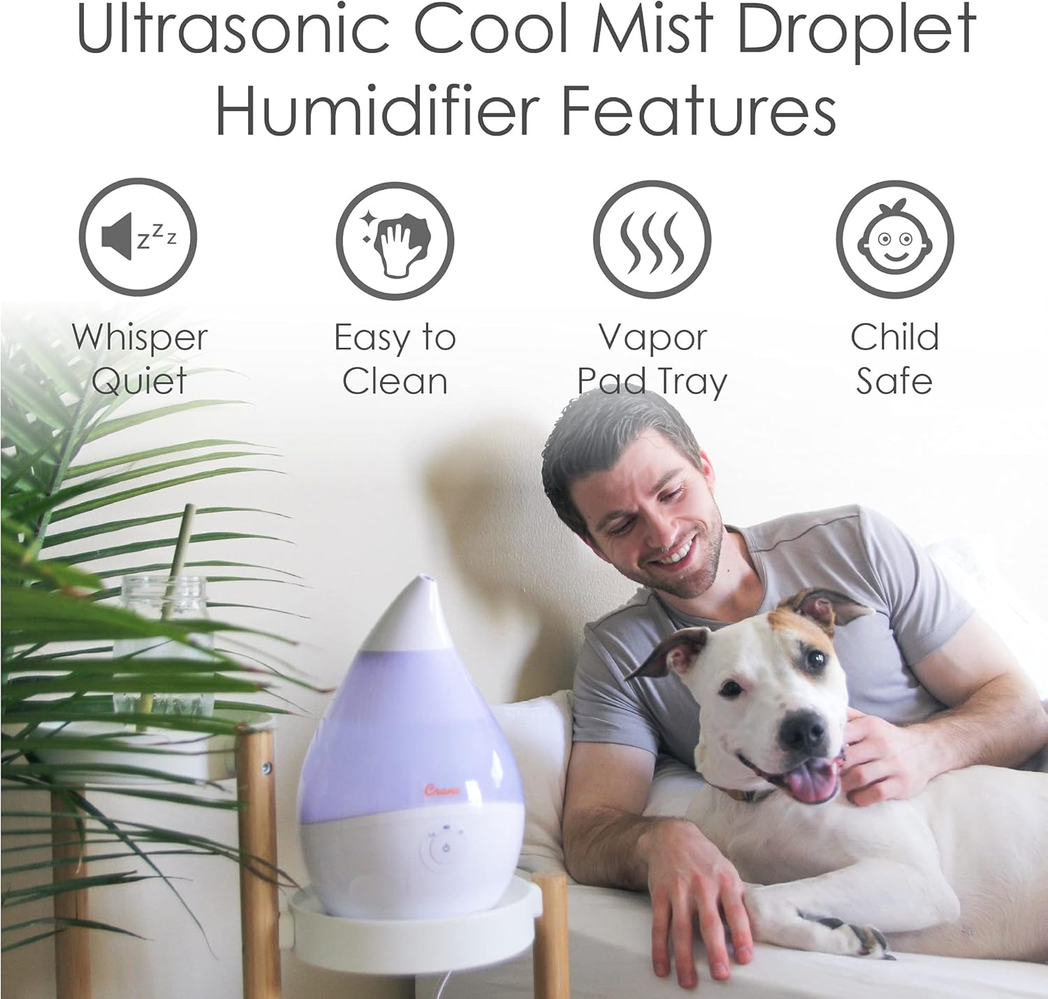 CRANE Droplet/Teardrop Ultrasonic Cool Mist Humidifier, 0.5 Gallon